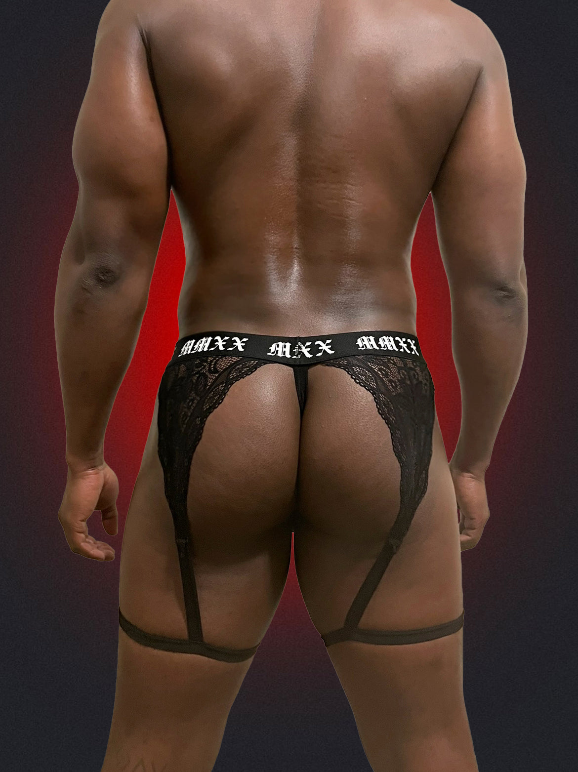 Bad Boy Lace Garter Thong Set (Noir) Black