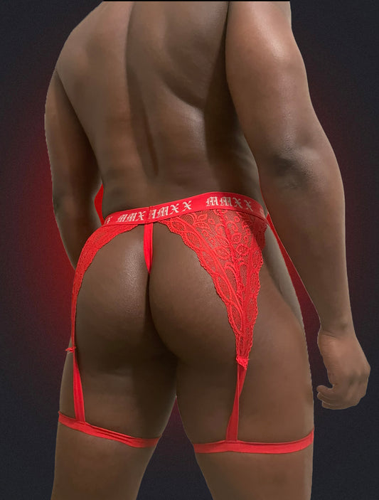 Bad Boy Lace Garter Thong (Red)