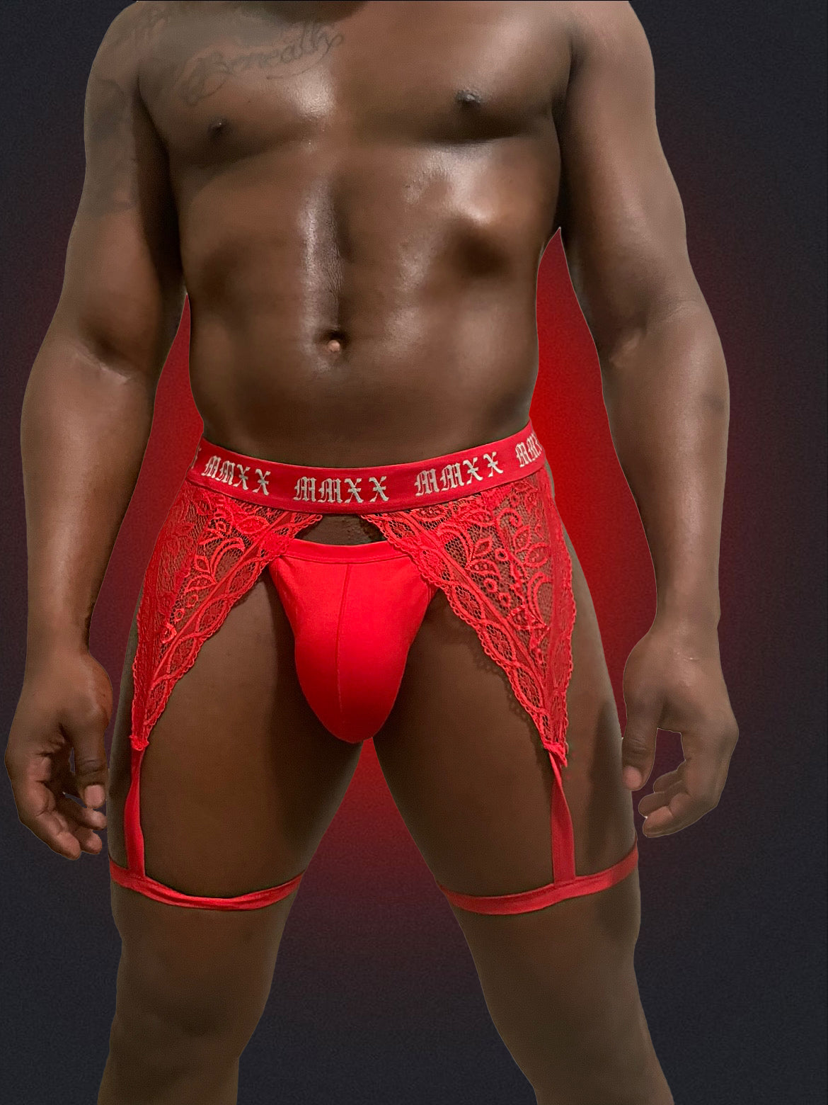 Bad Boy Lace Garter Thong (Red)